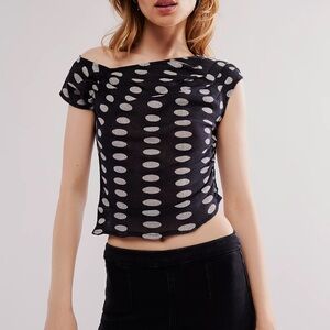 Free People Black and White Off-Shoulder Top